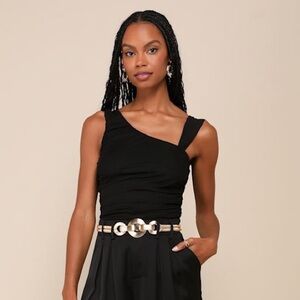 NWT Lulu’s-Beautiful Vision Black Mesh Asymmetrical Top-Size Medium